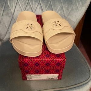 Tory Burch Anatomic Carson Croc Emboss Calf Leather Slides